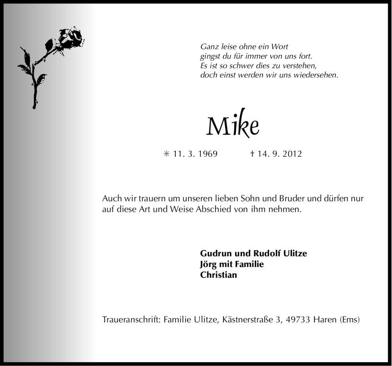  Traueranzeige für Mike Buss vom 19.09.2012 aus Ostfriesischer Kurier
