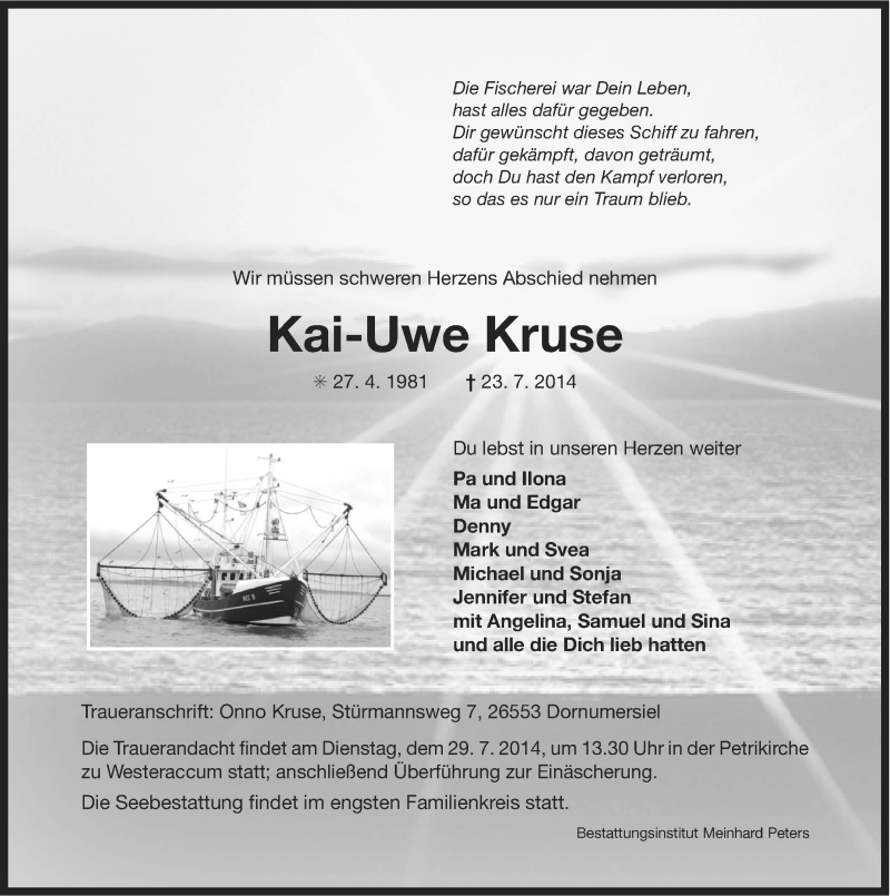  Traueranzeige für Kai-Uwe Kruse vom 25.07.2014 aus Ostfriesischer Kurier