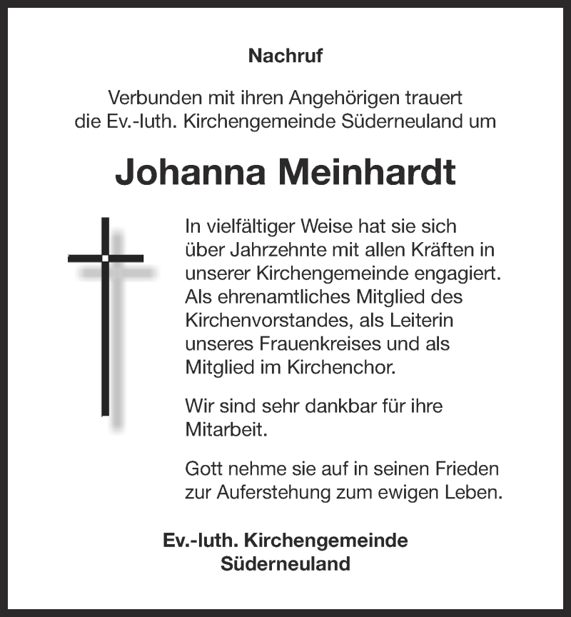  Traueranzeige für Johanna Meinhardt vom 04.03.2016 aus 