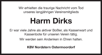 Traueranzeige von Harm Dirks 