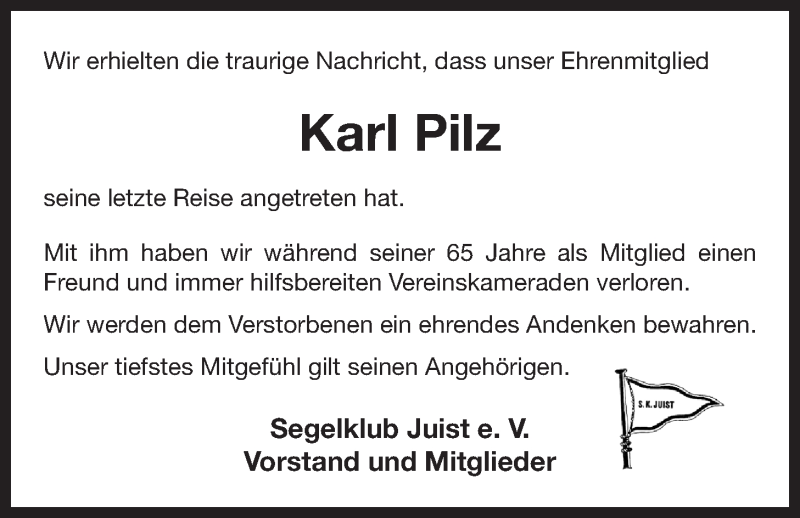 Traueranzeige für Karl Pilz vom 06.05.2016 aus 