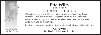 Traueranzeige von Etta Wilts 