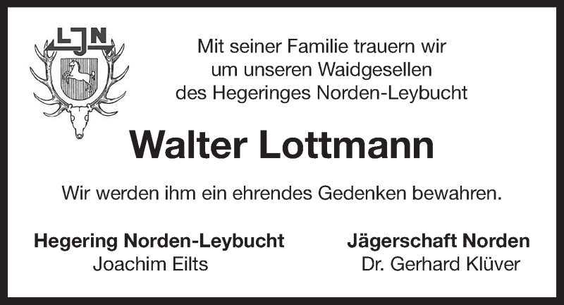  Traueranzeige für Walter Lottmann vom 14.03.2017 aus 