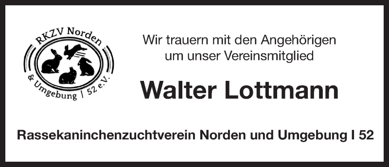  Traueranzeige für Walter Lottmann vom 15.03.2017 aus 