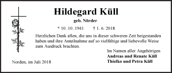 Traueranzeige von Hildegard Küll 