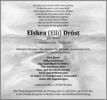 Traueranzeige von Elskea Dröst von Ostfriesischer Kurier