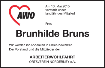 Traueranzeige von Brunhilde Bruns 