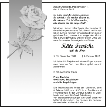 Traueranzeige von Käte Frerichs von Ostfriesischer Kurier