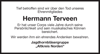 Traueranzeige von Hermann Terveen von Ostfriesischer Kurier