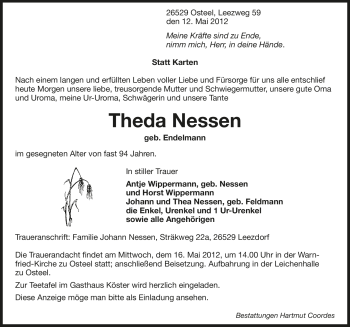 Traueranzeige von Theda Nessen von Ostfriesischer Kurier