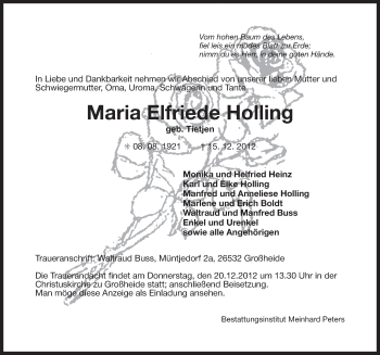 Traueranzeige von Maria Elfriede Holling von Ostfriesischer Kurier