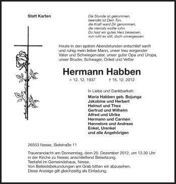 Traueranzeige von Hermann Habben von Ostfriesischer Kurier
