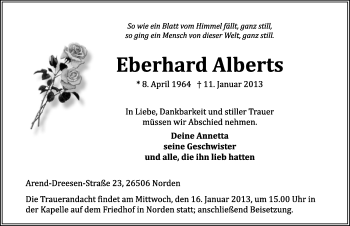 Traueranzeige von Eberhard Alberts von Ostfriesischer Kurier