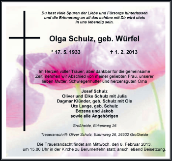 Traueranzeige von Olga Schulz von Ostfriesischer Kurier