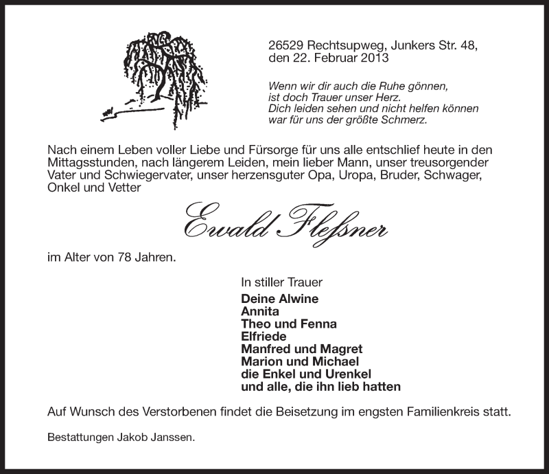  Traueranzeige für Ewald Fleßner vom 25.02.2013 aus Ostfriesischer Kurier