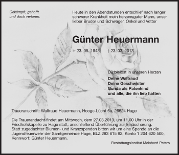 Traueranzeige von Günter Heuermann von Ostfriesischer Kurier