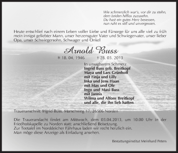 Traueranzeige von Arnold Buss von Ostfriesischer Kurier
