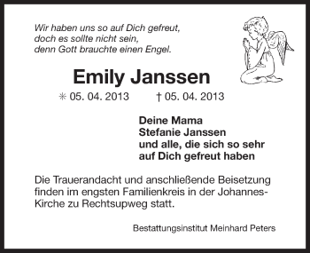 Traueranzeige von Emily Janssen von Ostfriesischer Kurier