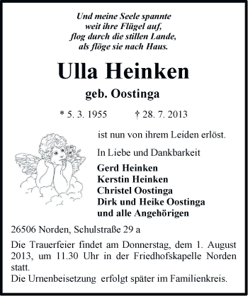 Traueranzeige von Ulla Heinken von Ostfriesischer Kurier