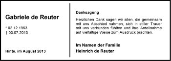 Traueranzeige von Gabriele de Reuter von Ostfriesischer Kurier