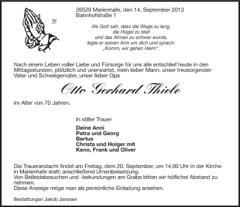 Traueranzeige von Otto Gerhard Thiele von Ostfriesischer Kurier