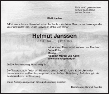Traueranzeige von Helmut Janssen von Osfriesischer Kurier