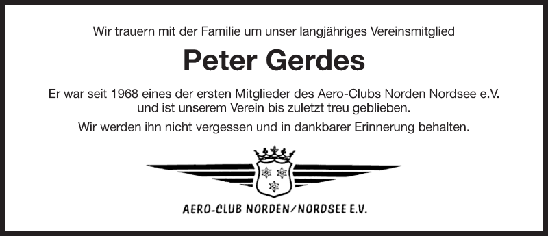  Traueranzeige für Peter Gerdes vom 15.12.2014 aus Ostfriesischer Kurier