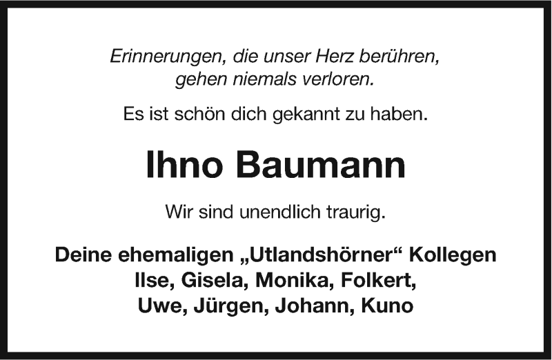  Traueranzeige für Ihno Baumann vom 18.03.2015 aus Ostfriesischer Kurier