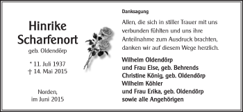 Traueranzeige von Hinrike Scharfenort 