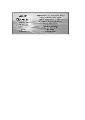 Traueranzeige von Arnold Dieckmann 