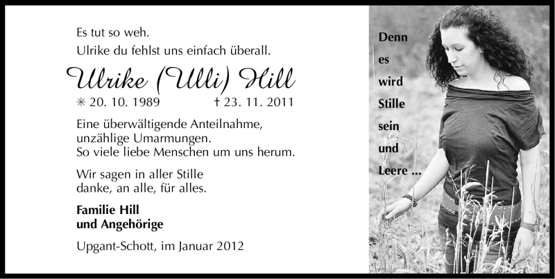  Traueranzeige für Ulrike Hill vom 07.01.2012 aus Ostfriesischer Kurier