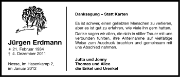 Traueranzeige von Jürgen Erdmann von Ostfriesischer Kurier