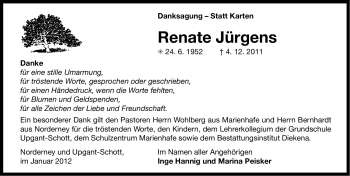 Traueranzeige von Renate Jürgens von Ostfriesischer Kurier