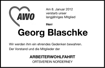 Traueranzeige von Georg Blaschke von Ostfriesischer Kurier
