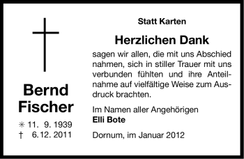 Traueranzeige von Bernd Fischer von Ostfriesischer Kurier