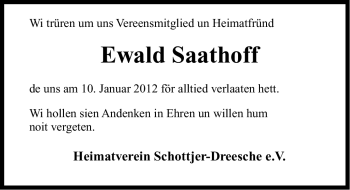 Traueranzeige von Ewald Saathoff von Ostfriesischer Kurier