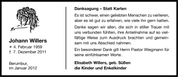 Traueranzeige von Johann Willers von Ostfriesischer Kurier