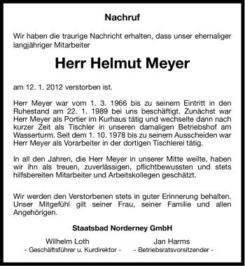 Traueranzeige von Helmut Meyer von Ostfriesischer Kurier