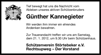 Traueranzeige von Günther Kannegieter von Ostfriesischer Kurier