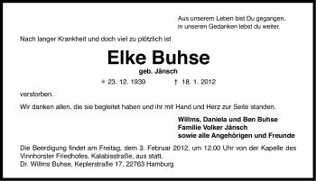 Traueranzeige von Elke Buhse von Ostfriesischer Kurier