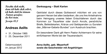 Traueranzeige von Andreas Aeilts von Ostfriesischer Kurier