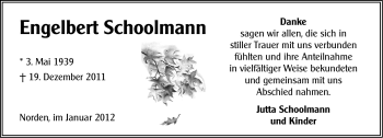 Traueranzeige von Engelbert Schoolmann von Ostfriesischer Kurier