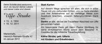 Traueranzeige von Uffe Strube von Ostfriesischer Kurier