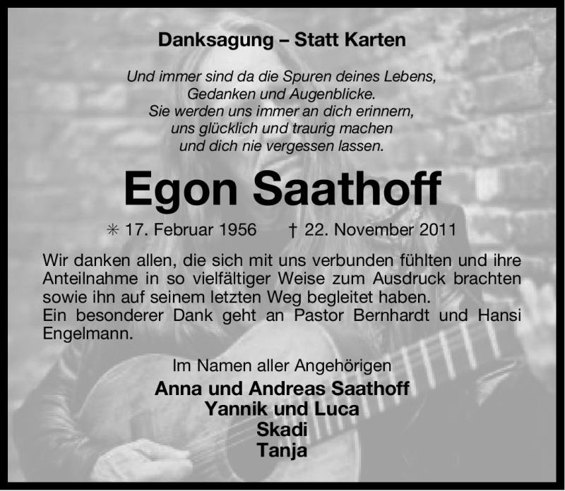  Traueranzeige für Egon Saathoff vom 06.02.2012 aus Ostfriesischer Kurier