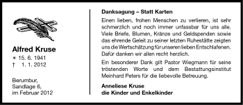 Traueranzeige von Alfred Kruse von Ostfriesischer Kurier