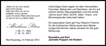 Traueranzeige von Abraham Peters von Ostfriesischer Kurier