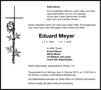 Traueranzeige von Eduard Meyer von Ostfriesischer Kurier