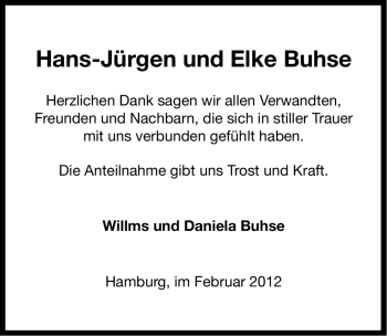Traueranzeige von Hans-Jürgen und Elke Buhse von Ostfriesischer Kurier