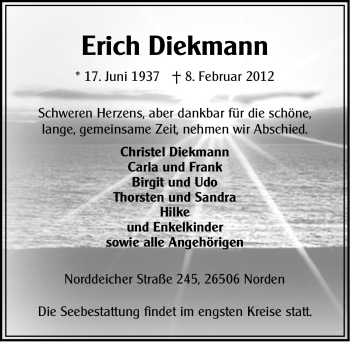 Traueranzeige von Erich Diekmann von Ostfriesischer Kurier