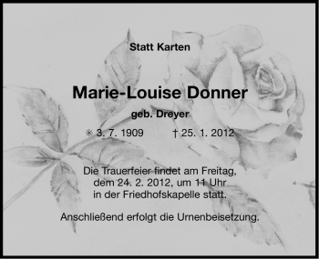 Traueranzeige von Marie-Louise Donner von Ostfriesischer Kurier